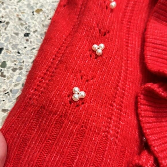 INDUSTRY red pearl sweater cardigan worn once  large L - Picture 6 of 8